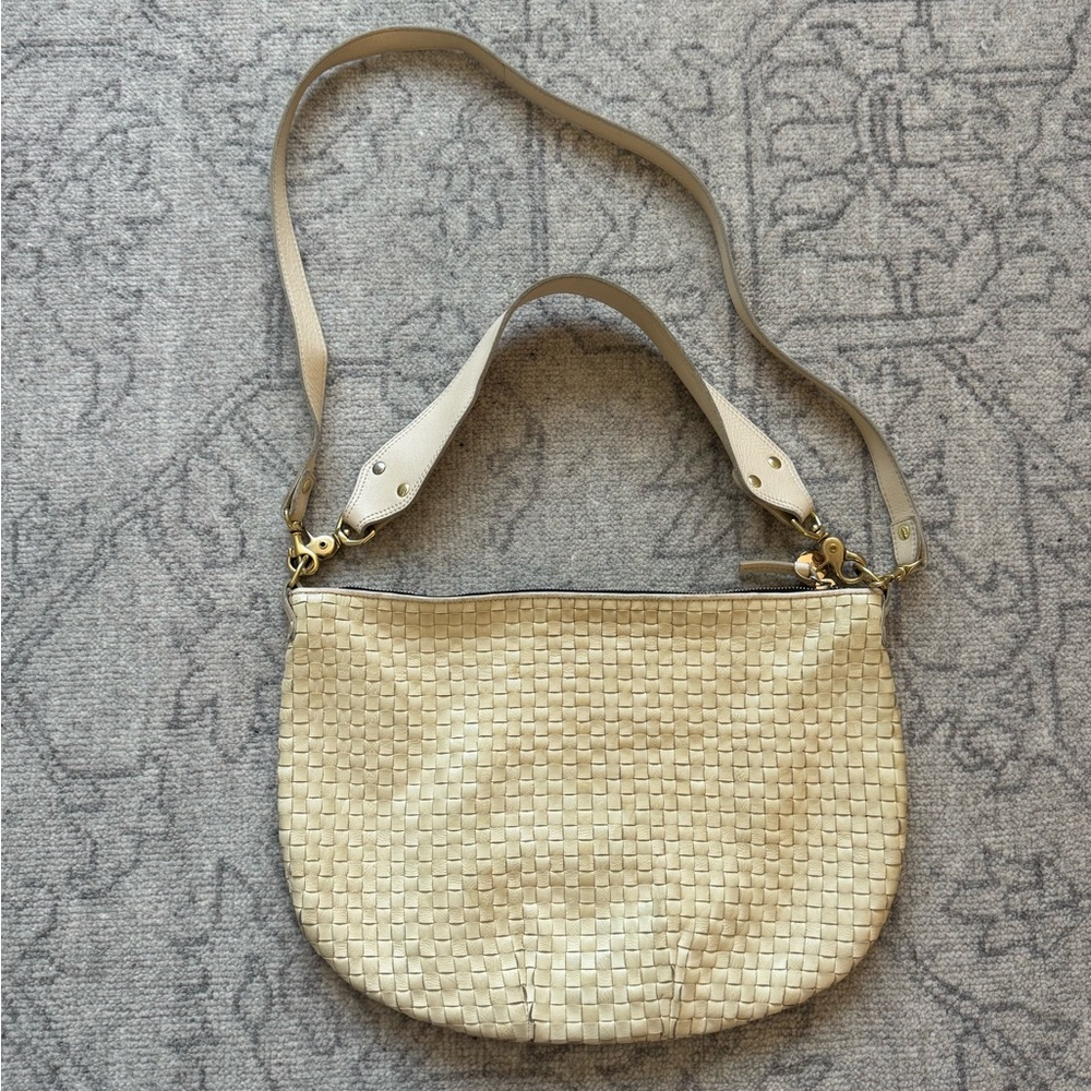 Clare V. Moyen Messenger—Cream Woven Checker